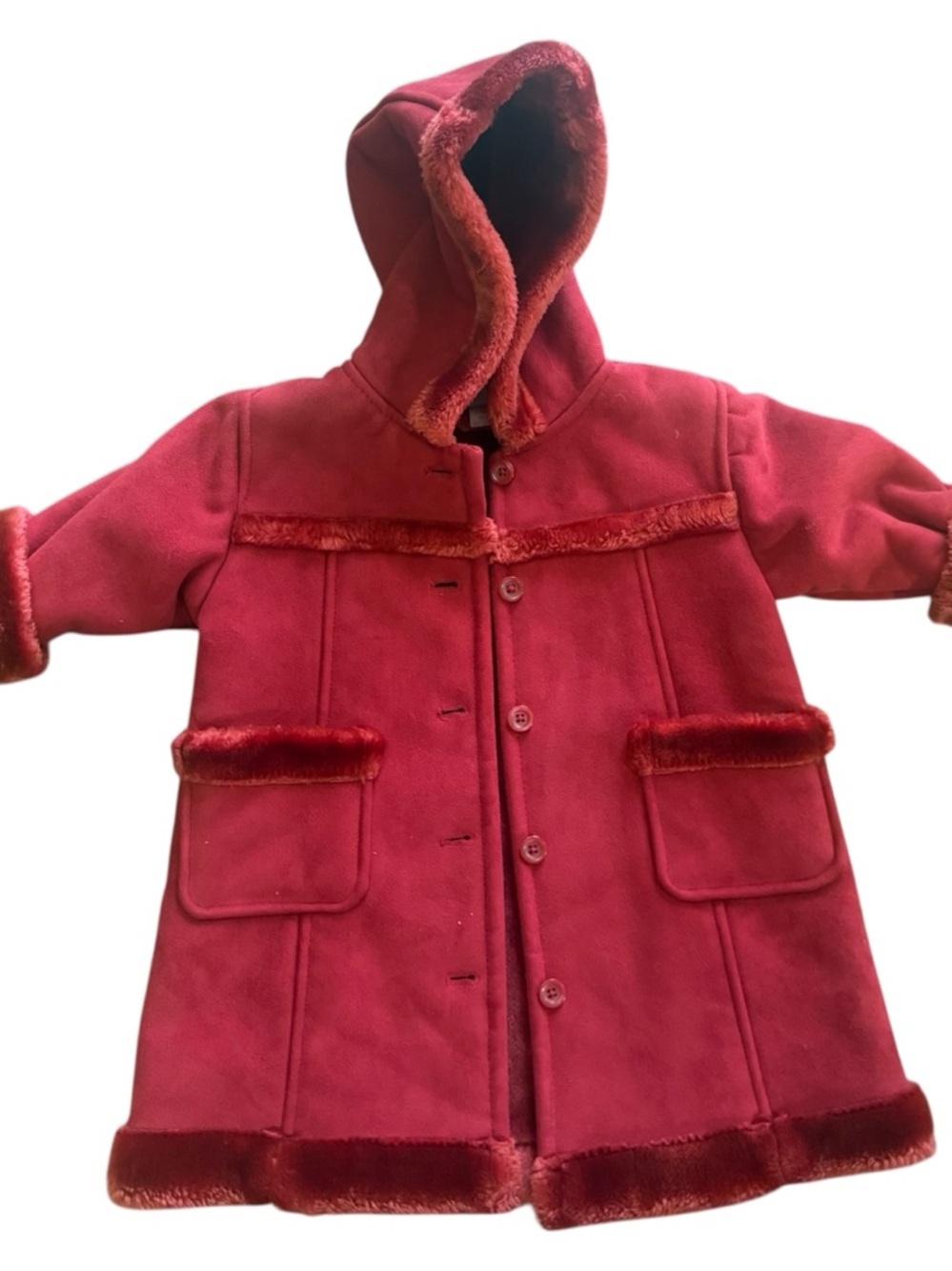 Baby Gap Red Faux Shearling Hooded Coat Jacket 18-24 Months Winter Toddler